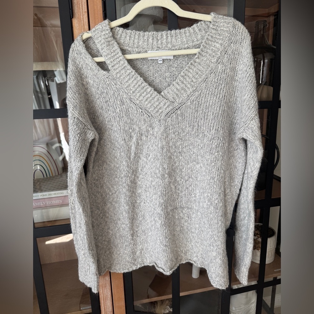 John + Jenn knit sweater cutout vneck alpaca cotton chunky molly neutral heather